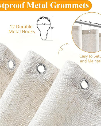 Naturoom 80 Inch Shower Curtain, Linen Neutral Tone Burlap Woven Look Vintage Country Style Rustic Cloth Shower Curtains for Bathroom, 72x80, Cream Beige