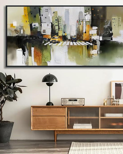 HGUAOA Abstract Canvas Wall Art for Living Room - Modern Wall Art for Office & Bedroom - Yellow City Wall Pictures for Above Bed Decor - Large Canvas Artwork for Home Decor 29×58IN