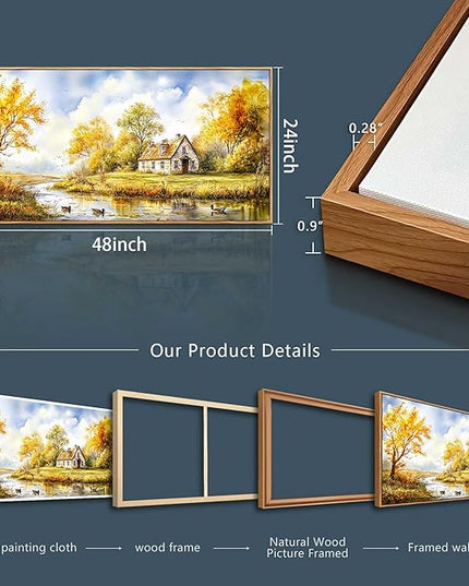 ERQINHUA Large Wall Decoration Canvas For Bedroom Wall Art For Living Room Office Decor Yellow Pastoral Creek Landscape Painting Wood Frame Pictures Art Print Farmhouse Home Wall Aesthetics 24"x48"