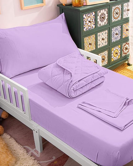 NTBAY Toddler Bedding Set - 4 Piece Soft and Breathable Crib Bedding Set for Boys and Girls, Includes Quilted Comforter, Fitted Sheet, Flat Top Sheet and Envelope Pillowcase, Lavender