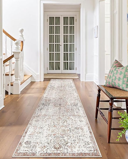 jinchan Kalen Runner Rug 2x10 Washable Hallway Rug Vintage Indoor Thin Retro Floor Cover Distressed Floral Country Lightweight Non Slip Carpet for Entryway Bathroom Bedroom Living Room Stairway Red