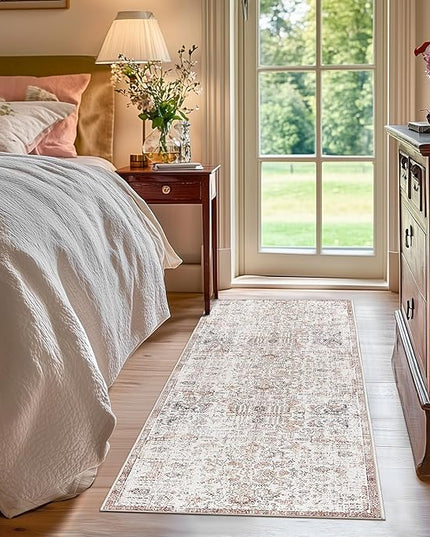 jinchan Kalen Runner Rug 2x5 Washable Hallway Rug Vintage Indoor Thin Retro Floor Cover Distressed Floral Country Lightweight Non Slip Carpet for Entryway Bathroom Kitchen Bedroom Living Room Red