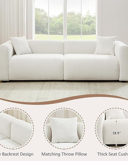 VANOMi 95" Cloud Couch, Comfy Deep Seat Boucle Cloud Sofa, Upholstered 3-Seater Oversized Loveseat Sofa with 2 Pillows, Modern Sofa for Living Room, Bedroom, Office, Apartment (White)