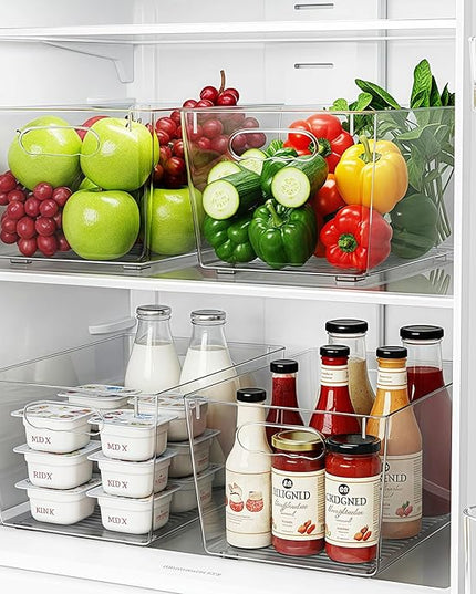 Clear Plastic Storage Bins, 4 Pack Pantry Organizers & Storage Containers, Cabinet Organizer, Home Organization Must Haves for Kitchen, Laundry Room, Office, Closet & Freezer