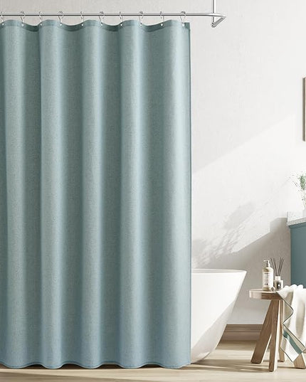 Naturoom Light Blue Linen Shower Curtain, Country Boho Farmhouse Bath Decor Shower Curtains Neutral Cloth Weighted Textured Fabric Bath Curtain Liner with Hooks, 72x96