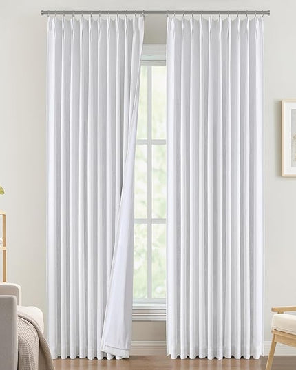 Vision Home White Pinch Pleated Full Blackout Curtains Thermal Insulated Window Curtains 120 inch for Living Room Bedroom Room Darkening Pinch Pleat Drapes with Hooks Back Tab 10 FT 60" Wx120 Lx1