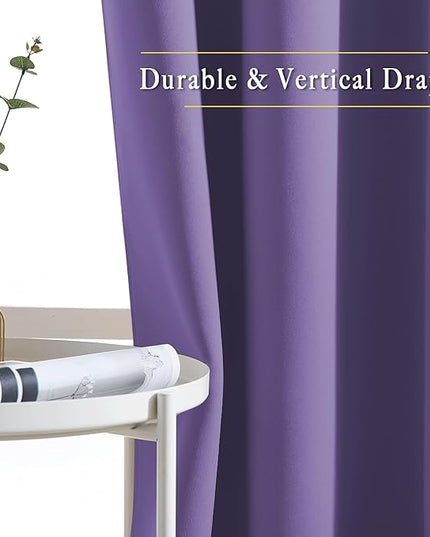 NICETOWN Blackout 72 inch Curtains for Kids Room, Grommet Room Darkening Thermal Insulated Solid Window Treatments Sound Reducing for Bedroom, 2 Panels, W37 x L72, Lilac Purple