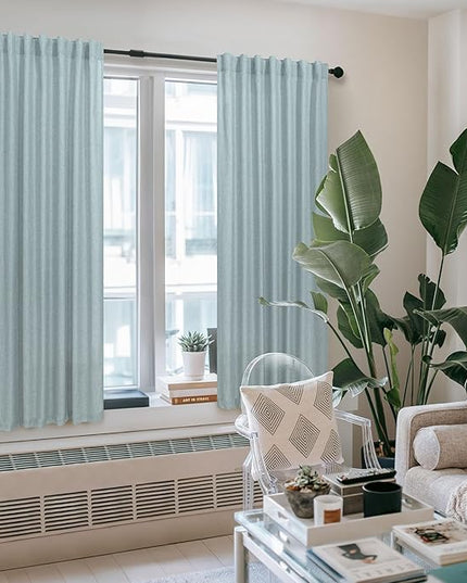 Seafoam Green Curtains 38 Inch Wide for Kitchen Doors 2 Panel Pocket Back Tab Semi Sheer Mini Small Window Aqua Sea Green Curtain for Bedroom Decor Entry Doorway Beach Coastal Decor Width 38x63 Length