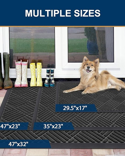 Smiry Front Door Mat Outside Entrance, Heavy Duty Outdoor Indoor Natural Rubber Doormat, Non Slip, Trap Dirt and Moisture, Easy Clean, Low Profile Patio Porch Entryway Mat, 59x23, Black