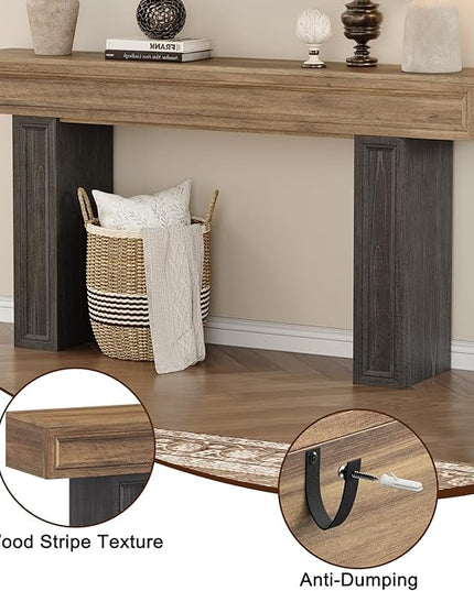 Rresyet 63 Inch Long Console Table, Sofa Table Behind Sofa, Wooden Entryway Table, Farmhouse Entryway Table for Entry, Hallway, Living Room (Wood)