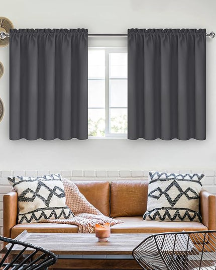 DWCN Short Blackout Curtains 36 inches Length 2 Panels Set, Half Window Rod Pocket Privacy Curtain Tiers for Kitchen, Room Darkening Curtains for Bathroom Shades (W60 x L36 Inch, Dark Grey)