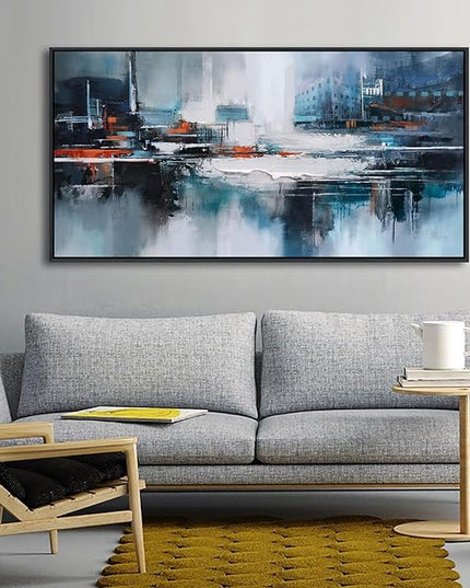 Abstract Wall Art for Living Room - Modern Blue Wall Decor, Large Canvas Artwork, Framed Wall Art Bedroom Pictures, Navy Decor for Above Bed, Contemporary Home Decor