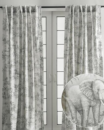Maison d' Hermine Curtains for Living Room 100% Cotton 84 inch Length Two Panels Light Filtering Toile Curtains for Bedroom Windows with Rod and Loop Pockets Drapes (Savana Jouy Green, 50" W x 84" L)