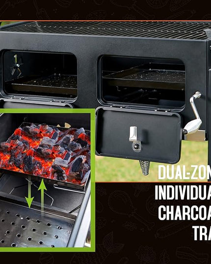 Sophia & William Extra Large Charcoal BBQ Grills with 794 SQ.IN. Cooking Area, Heavy Duty Outdoor Barbecue Grill with 2 Individual Lifting Charcoal Tray and 2 Foldable Side Table, Black
