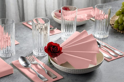Linen-Feel Colored Paper Napkins - Decortive Cloth-Like Mellow Rose Dinner Napkins - Soft And Absorbent. For Kitchen, Party, Wedding, Bathroom Or Any Occasion. (Pack of 100)