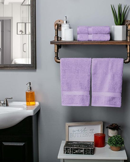 Superior Egyptian Cotton Pile Hand Towel Set of 4, Ultra Soft Luxury Towels, Thick Plush Essentials, Absorbent Heavyweight, Guest Bath, Hotel, Spa, Home Bathroom, Shower Basics, Purple