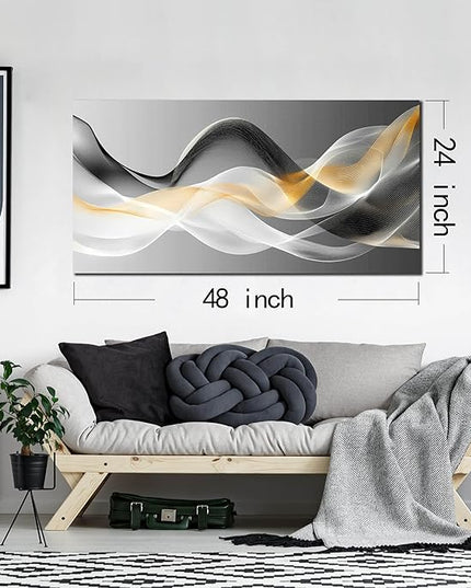 JuhaiArt Abstract Wall Decor Art Gold Canvas Modern Black Picture White Art for Bedroom Office Decoration 24" x 48"