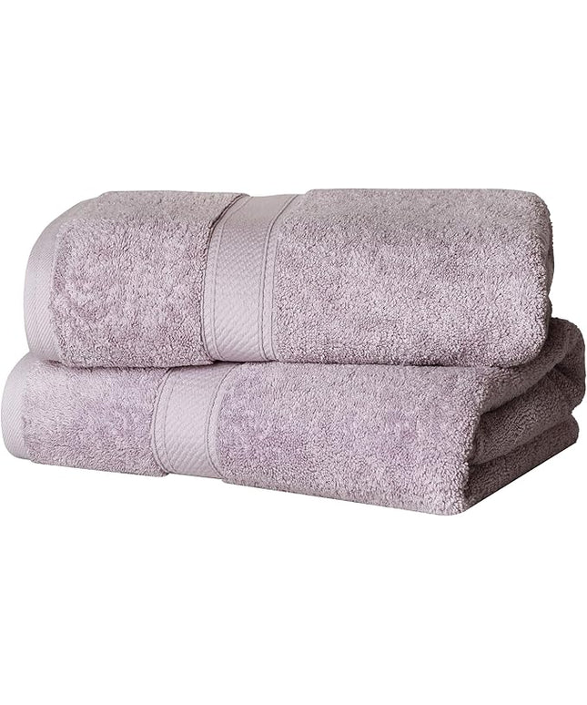 Superior Egyptian Cotton Pile Bath Towel Set of 2, Ultra Soft Luxury Towels, Thick Plush Essentials, Absorbent Heavyweight, Guest Bath, Hotel, Spa, Home Bathroom, Shower Basics, Purple
