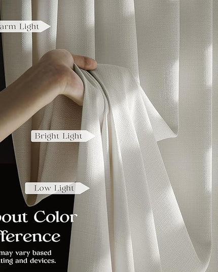 Pinch Pleated Light Filtering 96 Inches Long Curtains for Living Room, Thick Privacy Pleat Off White Linen Curtain 8 ft Length Rustic Country Drapes for High Ceiling to Floor Tall Windows 2 Panels