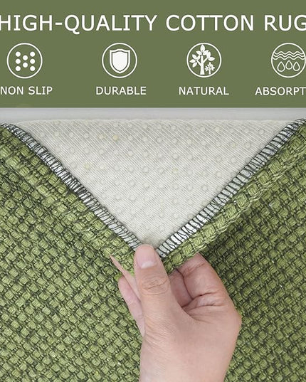 KOZYFLY Washable Area Rug 4x6 ft Non Slip Rubber Backed Living Room Rugs Braided Woven Cotton Kitchen Rugs Indoor Entryway Rug Floor Carpet for Dining Living Room Bedroom, Bright Green/Earthy Green