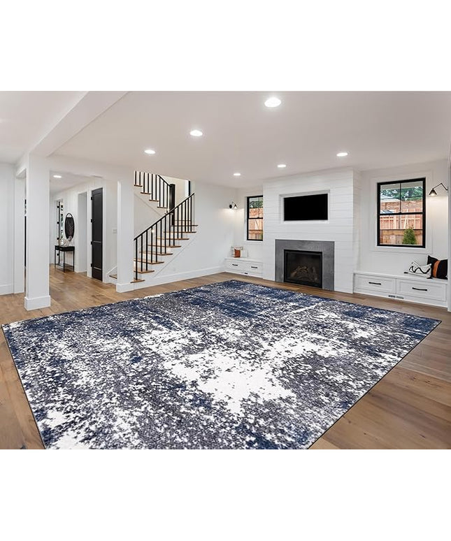 Keen Home Design Area Rugs - 9x12 Non-Shedding, Abstract Rugs for Kitchen, Living Room, Bedroom, Dining Room, Entryway - Size: 9'2" x 11'11", Navy/Grey/White