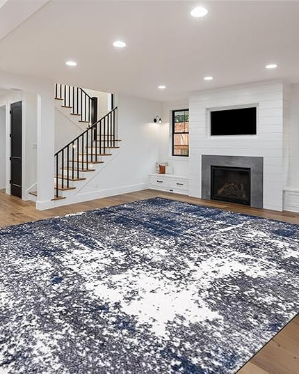 Keen Home Design Area Rugs - 10x14 Non-Shedding, Abstract Rugs for Kitchen, Living Room, Bedroom, Dining Room, Entryway - Size: 9'10" x 14', Navy/Grey/White