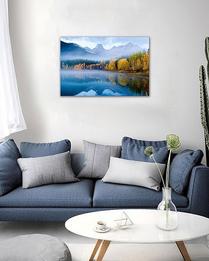SKASNFAI Lake Canvas Wall Art National Park Forest Mountains Painting Artwork Nature Prints Poster Framed for Living Room Bedroom (16x24 inch)