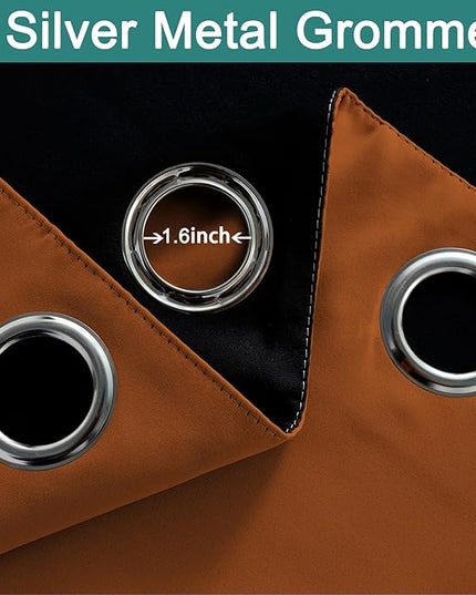 Yakamok Orange 100% Blackout Curtains, Total Blackout Lined Curtain Panels for Bedroom, 2 Thick Layers Grommet Top Thermal Insulated Blackout Drapes for Living Room(52Wx84L, Burnt Orange, 2 Panels)
