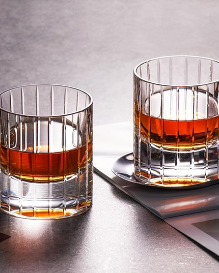 KAMMAK Crystal Whiskey Glasses Set of 2, Handcrafted 6.43oz Old Fashioned Glasses Stemless, Luxury Hand Blown Cocktail Glasses, Scotch Cup for Women, Men Gift for Bourbon Barware, Home Bar