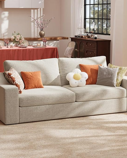 ABCASA 85" W Loveseat Couches for Living Room,Modern Linen Sofa with Removable Cover, Wide Armrest, Solid Wood Frame, Medium Firm Seat Cushion for Bedroom Office Apartment, Easy to Install, Oatmeal
