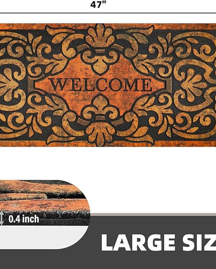 Large 47"x22" Heavy Duty Welcome Mat Outdoor with Non-Slip Rubber Backing - Durable Outdoor Door Mat for Front Door Entrance, Garage, Patio & High Traffic Areas（Welcome - Style2）