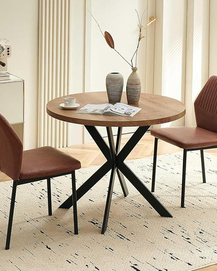 Dining Chairs Set of 2, Brown PU Leather Dining Chairs, Comfortable Upholstered Armless Kitchen Chairs with Black Metal Legs for Living Room, Dining Room, Kitchen