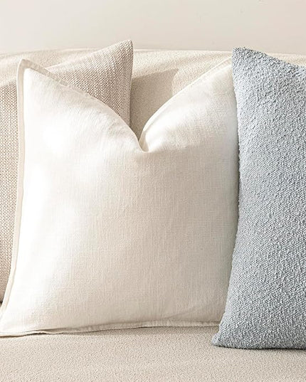 Foindtower Pack of 2, Decorative Linen Soild Throw Pillow Covers Soft Accent Cushion Case Boho Farmhouse Neutral Pillowcase for Chair Couch Sofa Bedroom Living Room Home Decor 20 x 20 Inch Cream White