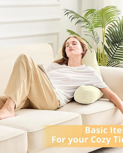 Sasttie Reading Pillow, Velvet Back Pillow for Bed Sitting Up, Adult Back-Rest Support Cushion with Arms for Sit Up on Couch, Sofa, and Floor, Dorm Essentials, Reading Accessories, Cream