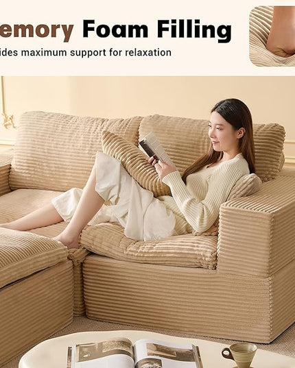 74.8” Cloud Couch, Modular Loveseat Sofa, Convertible Sofas Bed, Deep Seat Sofa, Cozy Sofa for Living Room, Office and Bedroom, L Shaped Cozy Sofa Furniture Set, Corduroy, Camel
