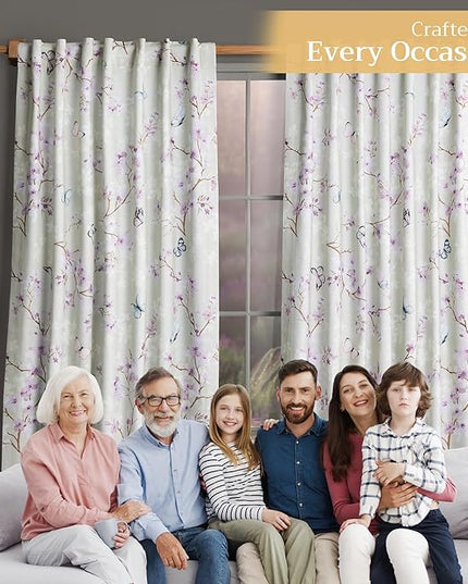 Maison d'Hermine Curtains for Living Room 100% Cotton 96 inch Length One Panel Window Toile Curtains for Bedroom with Loop & Rod Pockets - Blossom in Spring - Lavender, 50" W x 96" L