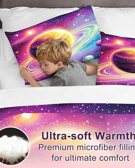 Outer Space Comforter Set Twin Size for Girls Boys Women Kids Solar System Bedding Set Planets Glitter Bed Set for Bedroom Decor Breathable Saturn Galaxy Quilt Set （2PCS, Colorful）
