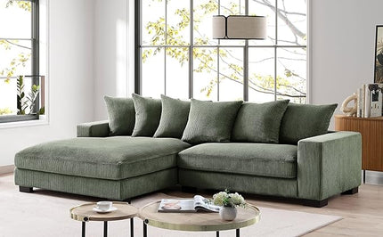 Luxe Oversized Two-Piece Sectional Couches for Living Room, 102.4-Inch L Shaped Sofa with Chaise, Upholstered with Corduroy Fabric, Dark Green (Left Facing)