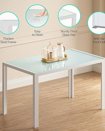 Gizoon 5 Piece Glass Dining Table Set, Kitchen and Chairs for 4, PU Leather Modern Room Sets for Home, Kitchen, Living Room