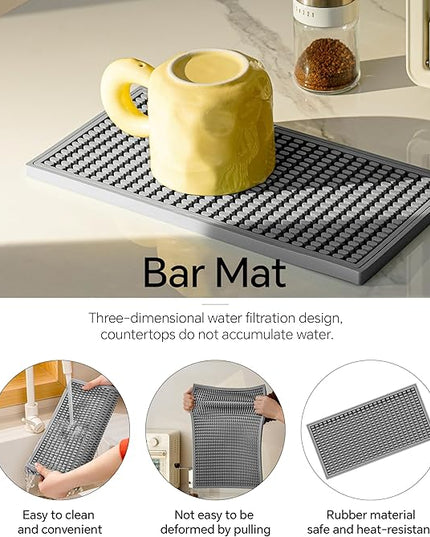 2PCS11.8 * 5.9in Gray Bar Mat, Prevent Cups and Glasses from Sliding and Protect The Surface of The Table from Being Easily Damaged, Suitable for Bars, Home Bars and Coffee Bars