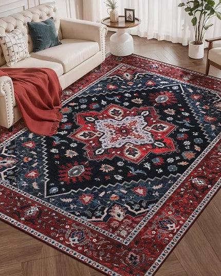 Ciicool 4x6 Rug, Washable Area Rug Boho Rugs for Living Room Non-Slip Indoor Rugs Low-Pile Mat Floor Carpet Vintage Rug for Bedroom Dinning Office Foyer Decor