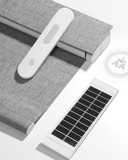 Motorized Blinds with Remote, Hub-Free Smart Blinds Work with Alexa, Automatic Roller Shades for Windows with Matter Motor, Cordless Blackout Shades, Solar Panel, Rechargeable, Grey, 27*72