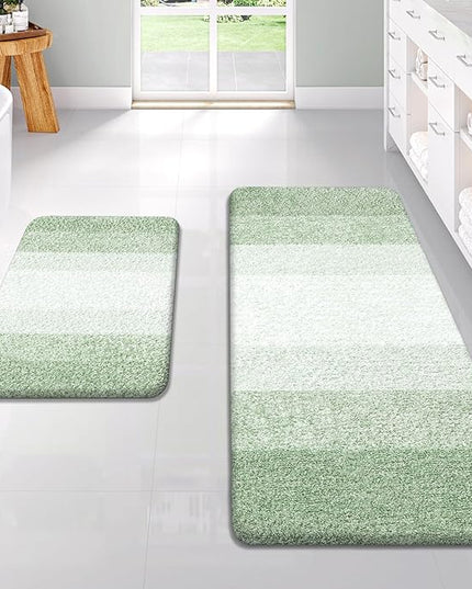 OLANLY Bathroom Rug Set 2 Piece, Soft Absorbent Microfiber Bath Rug Set, Non-Slip, Machine Wash Dry, Plush Shaggy Bath Mats for Bathroom (47"x20"+24"x16", Sage Green)