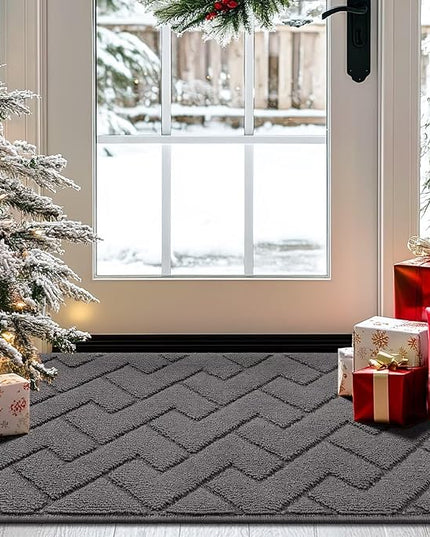 hicorfe Dirt Trapper Indoor Doormat,20"x31.5" Welcome Door mat,Non Slip Backing Washable Door Mats,Absorbent and Resistant Low-Profile Entrance Inside Floor Mat for Front Back Door and Entryway (Grey)