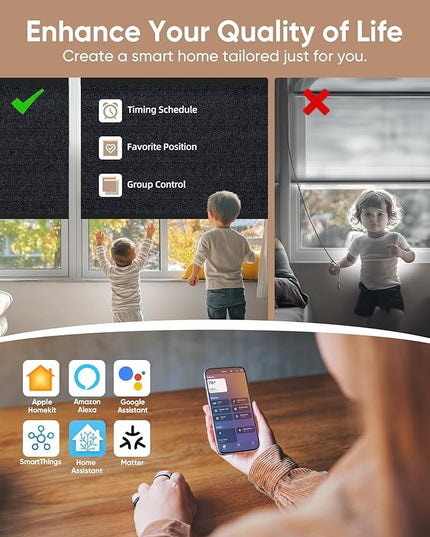 Kincmo Motorized Blinds with Remote,100% Blackout Motorized Roller Shades Work with Apple Homekit,Alexa,Google, Custom Electric Blinds with App,Voice Control (Eclipse Onyx Black)