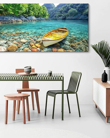 HGUAOA Lake Canvas Wall Art - Nature Landscape Mountain Wall Art for Living Room, Rustic Artwork for Walls, Pictures for Bedroom, Fine Home Decor, Scenic Wall Decor 24×48IN