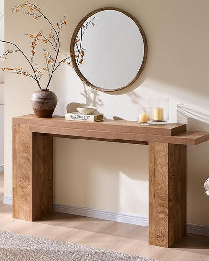 OKD 63 Inch Modern Entryway Console Table, Solid Geometry Accent Sofa Table Behind The Couch, Narrow Console Table for Entryway, Hallway, Living Room, Foyer, Light Tree Knot