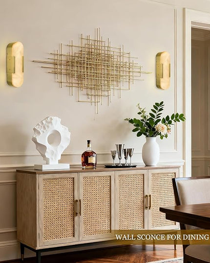 Alabaster Wall Sconce 13.8in Natural Spanish Marble Wall Sconces, Dimmble Gold Modern Bathroom Sconces Vanity Lighting, Antique Brass Sconce Wall Lighting for Living Room, Bedroom, Hallway, Stairs