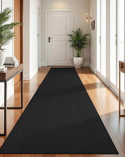 KOZYFLY Runners for Hallways 3x10 ft Washable Kitchen Runner Non Slip Rubber Backed Hallway Rugs Cotton Entryway Runner Rug Floor Carpet for Indoor Hall, Backdoor, Kitchen, Black/Dark Grey
