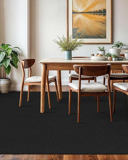 KOZYFLY Washable Area Rug 6x9 ft Rubber Backed Non Slip Rugs for Living Room Braided Cotton Bedroom Rug Woven Office Rugs Indoor Floor Carpets for Dining Bedroom Living Room, Black/Dark Grey